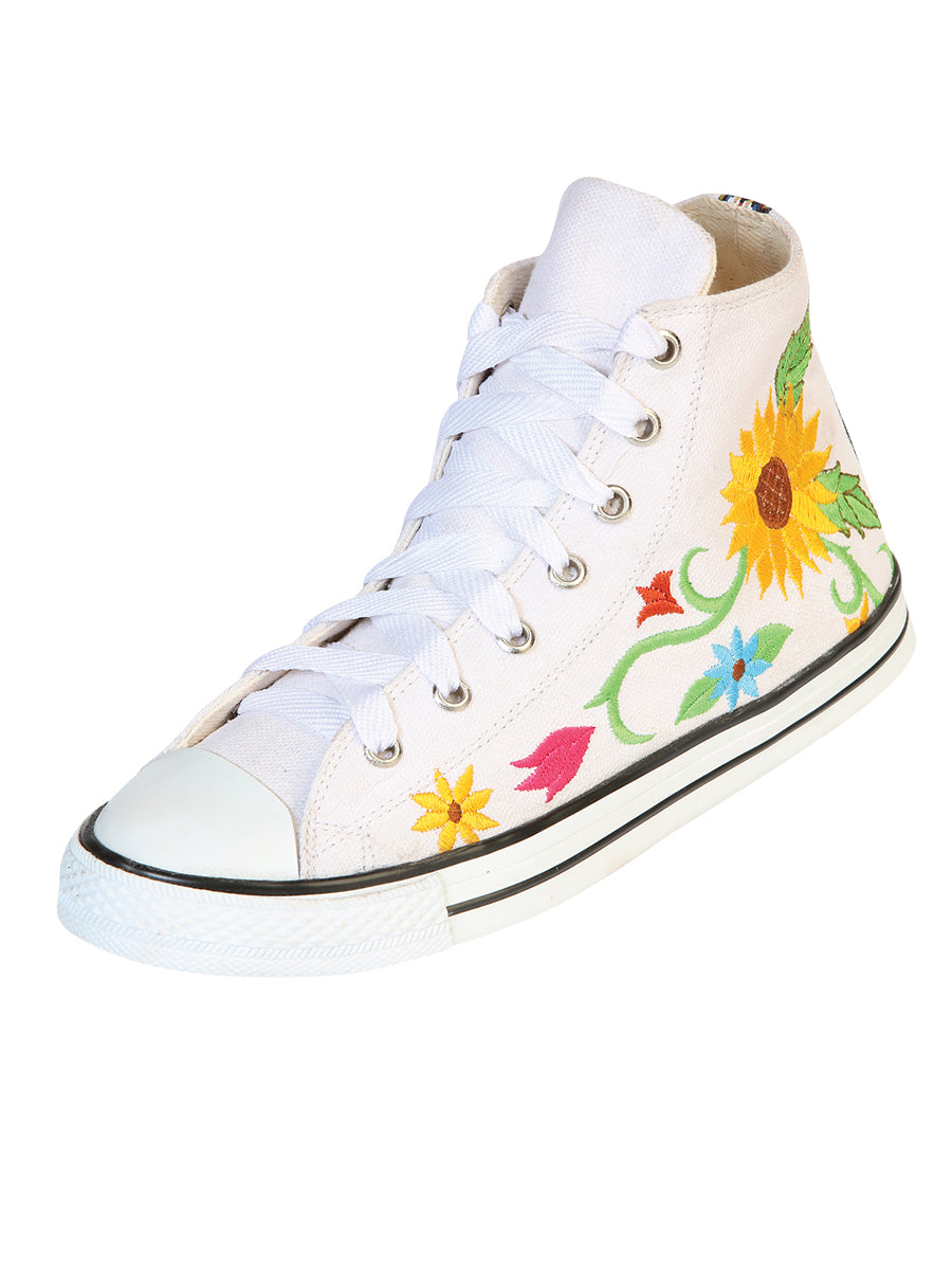 Artisanal Embroidered Sneakers Textile Canvas White