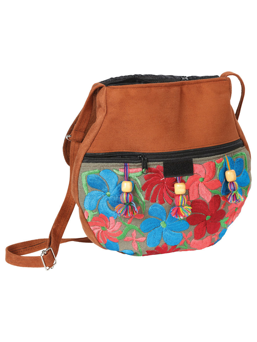 Bolso de piel y ante - Redondo - Marrón