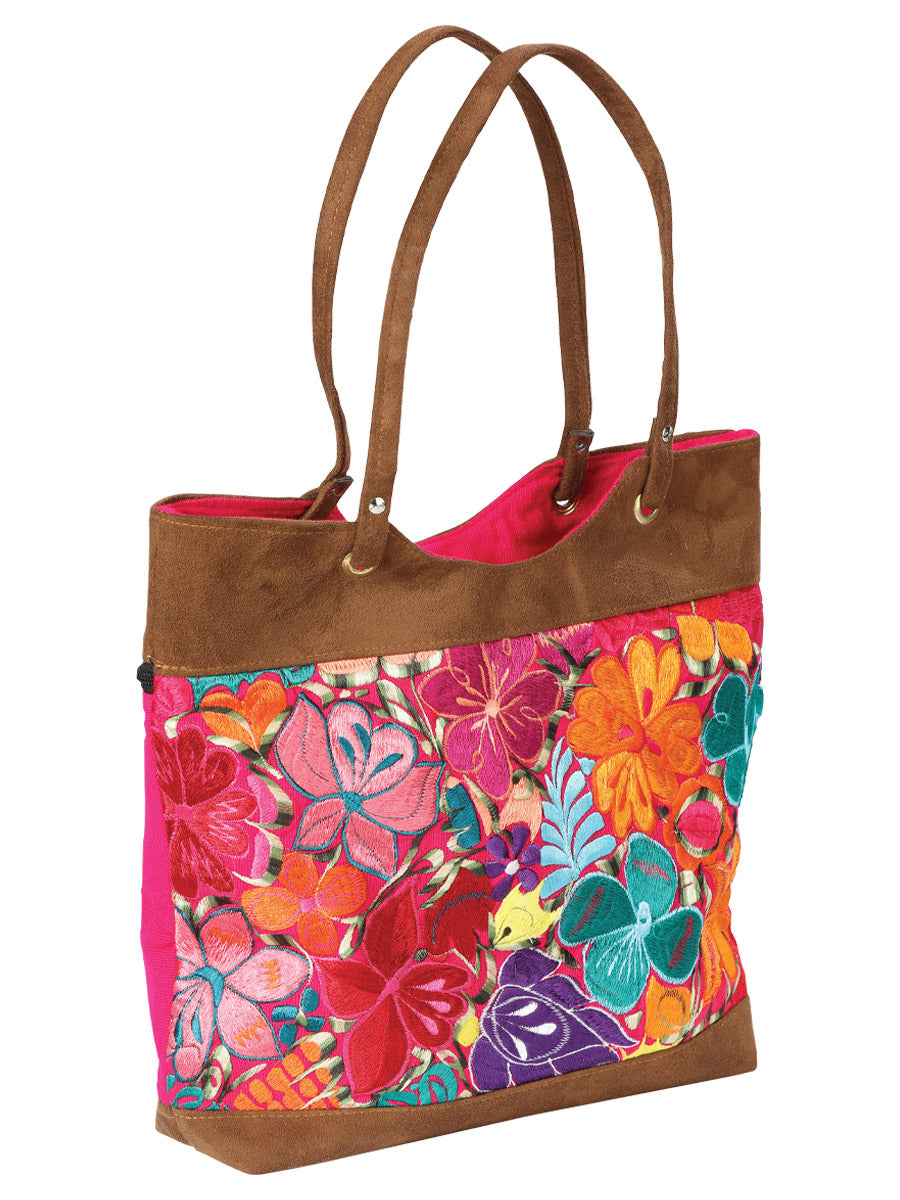 Artisanal Embroidered Suede Bag Brown Multicolor Mod. 602922