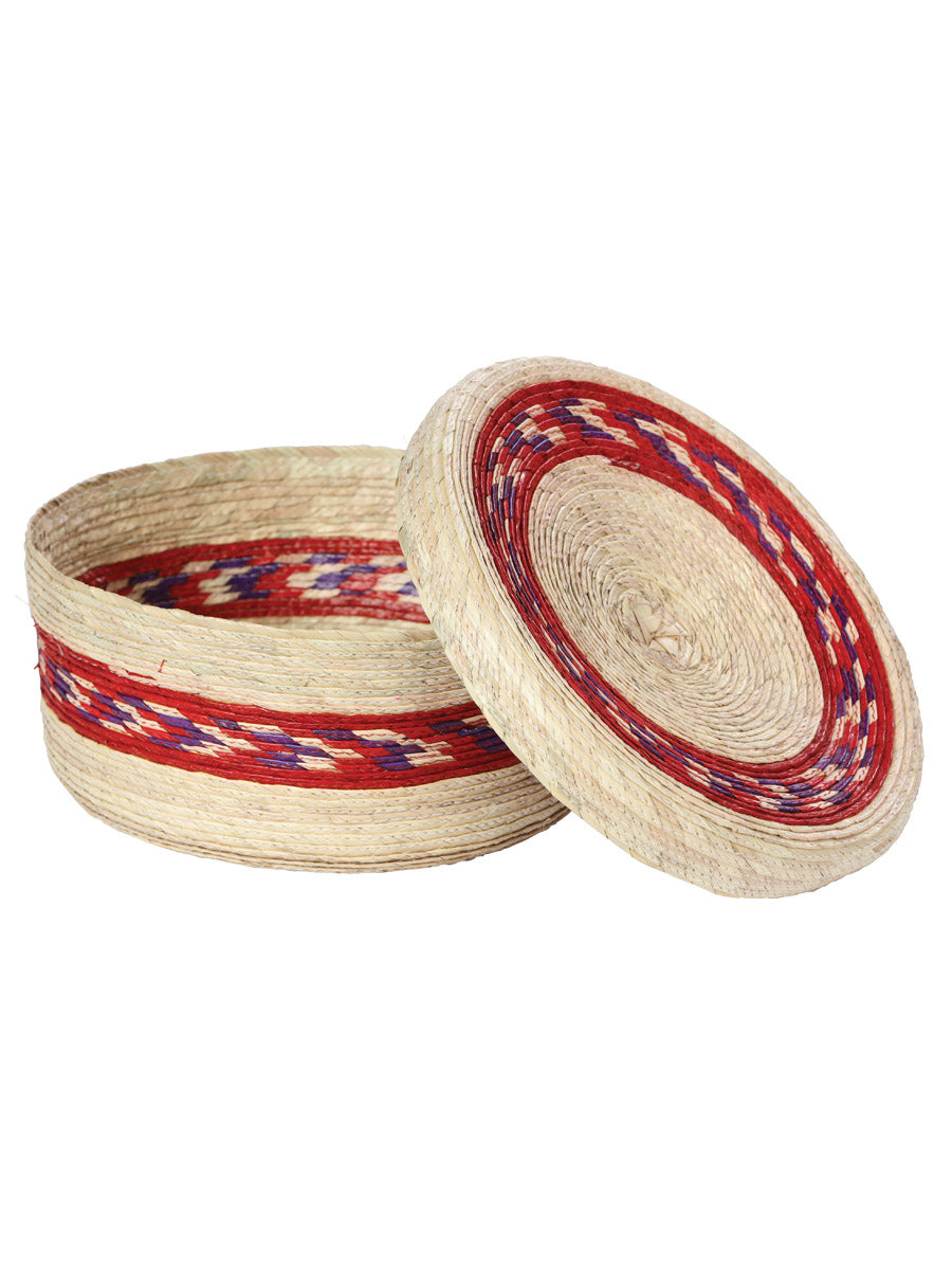 Artisanal Tortilla Warmer Palm Leaf Natural/Red
