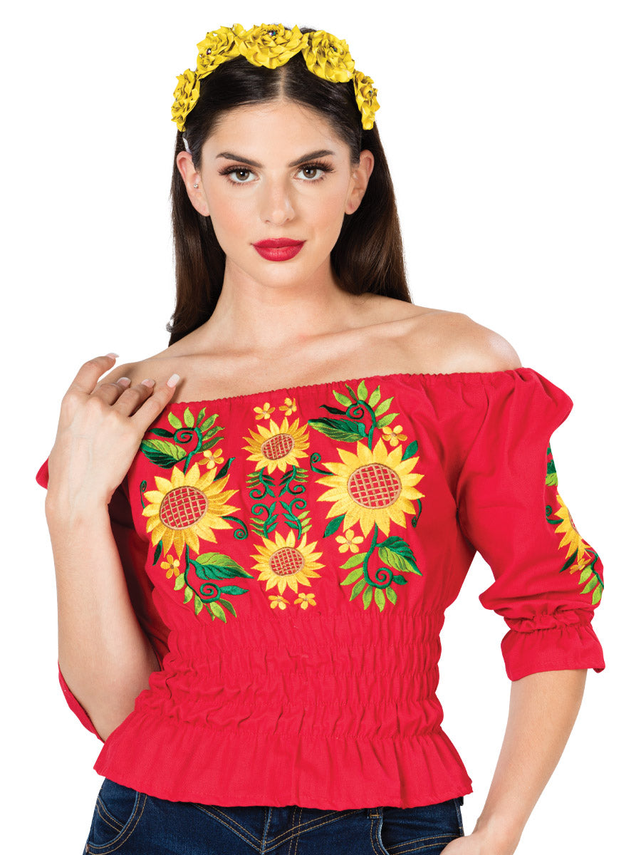 Artisanal Embroidered Blouse 100% Cotton Red