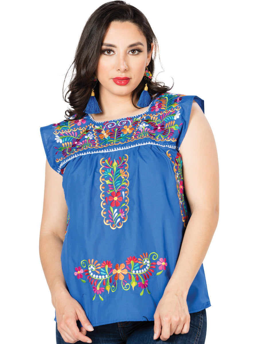Artisanal Embroidered Blouse Cotton Blue
