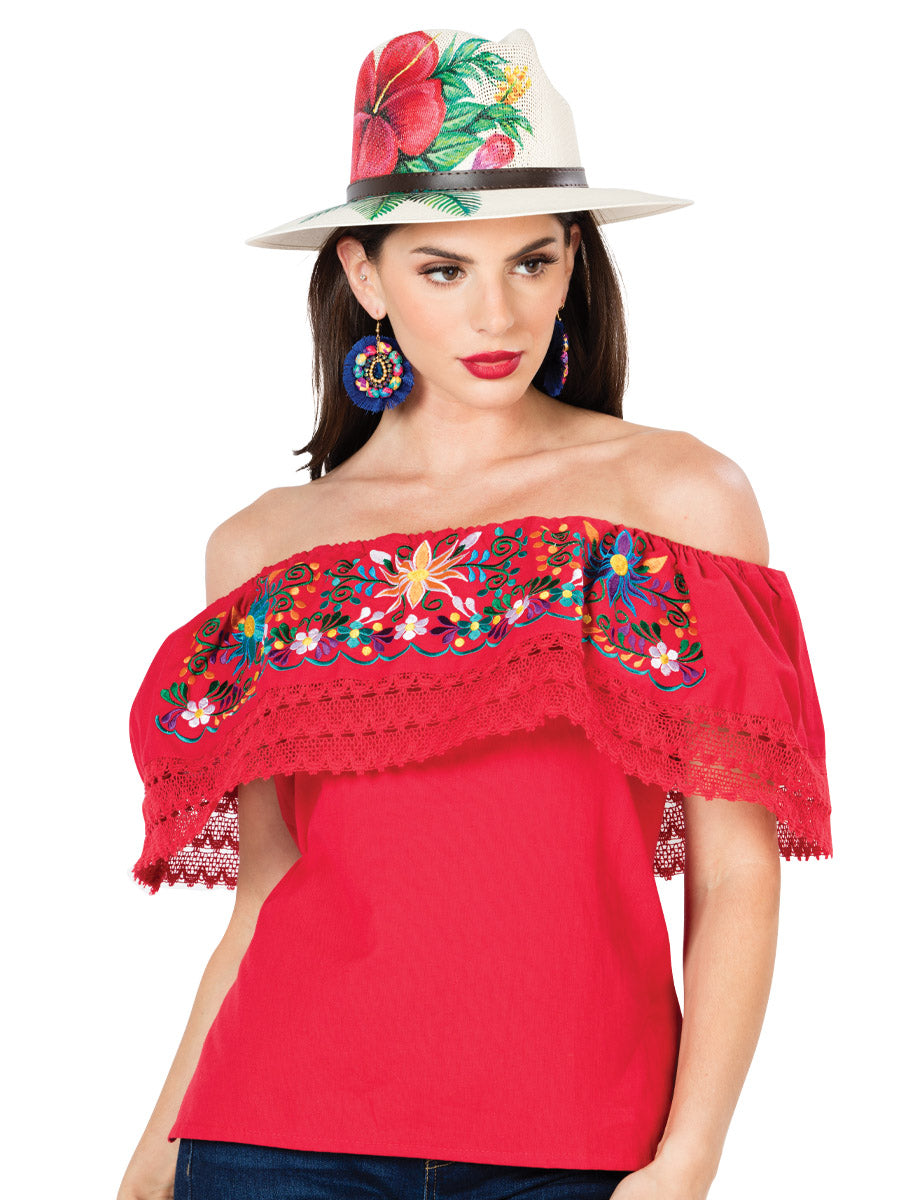 Blusa Bordada Artesanal 100% Algodón Roja