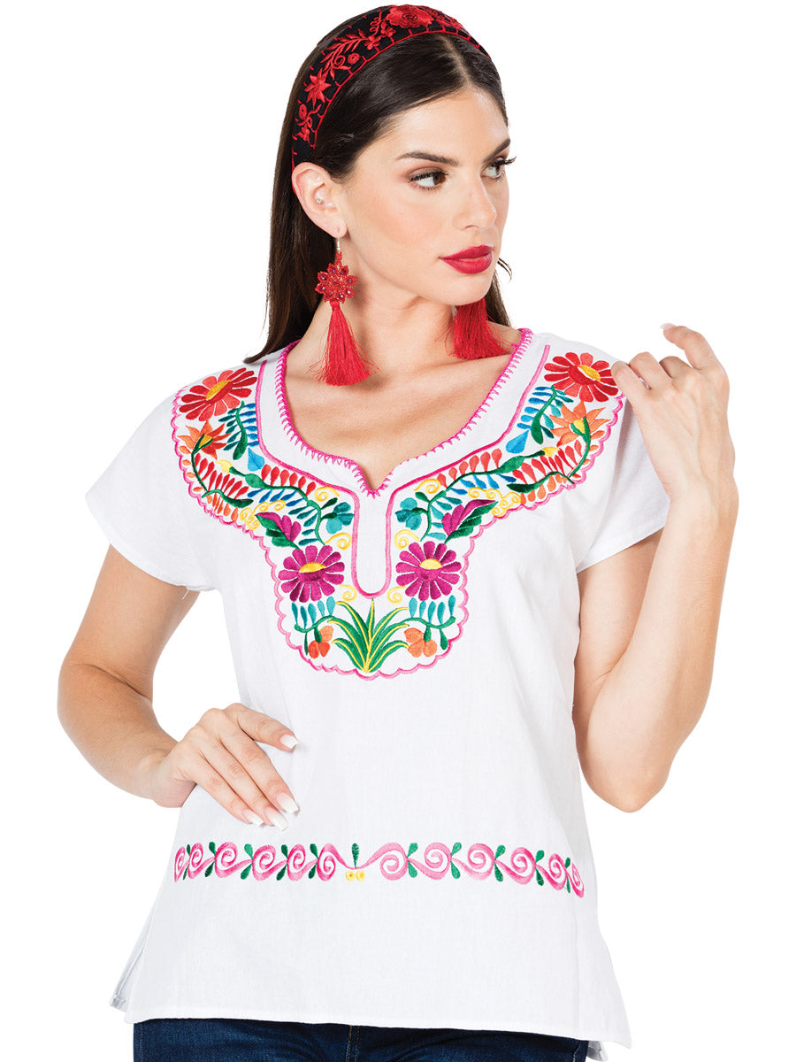 Blusa Bordada Artesanal 100% Algodón Blanca