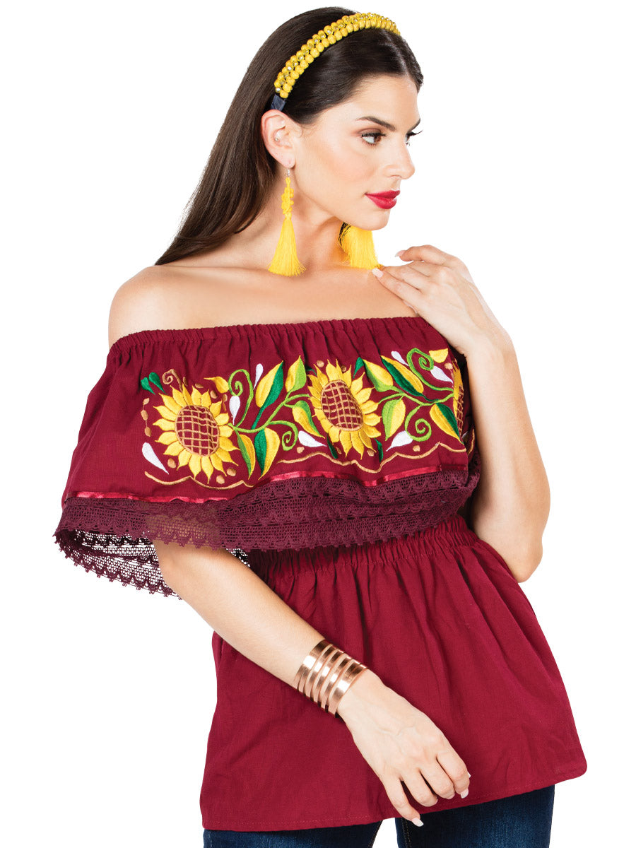 Artisanal Embroidered Blouse Cotton Wine