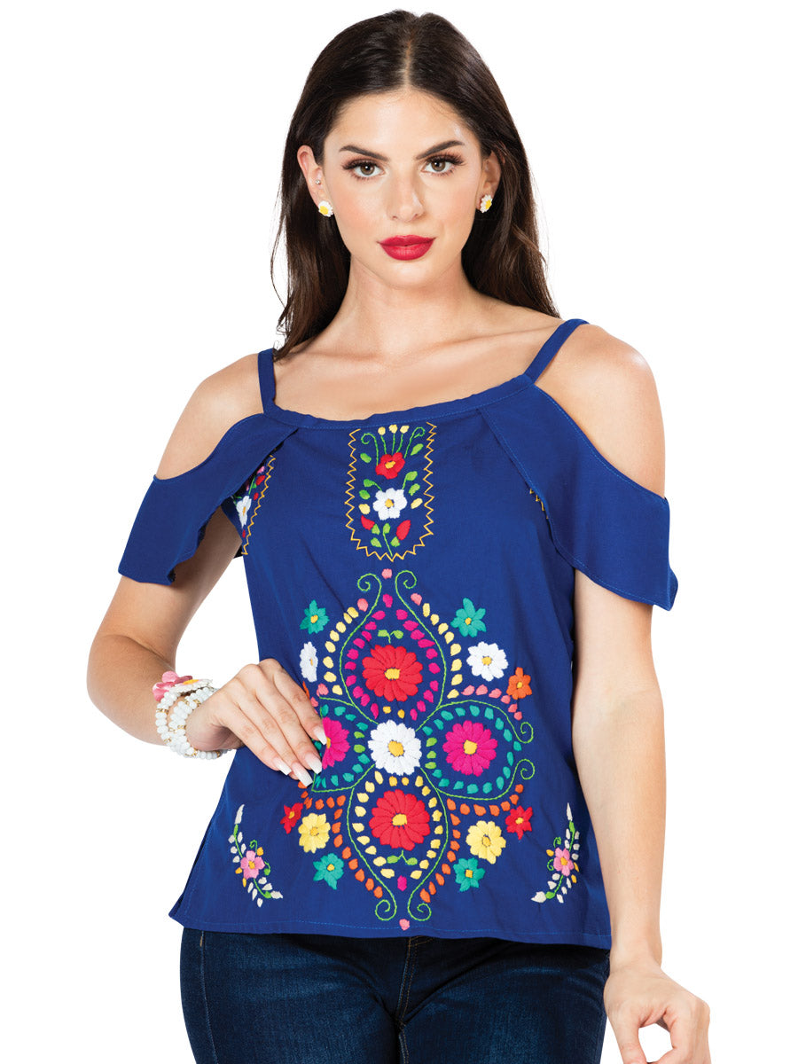 Artisanal Embroidered Blouse Cotton Blue