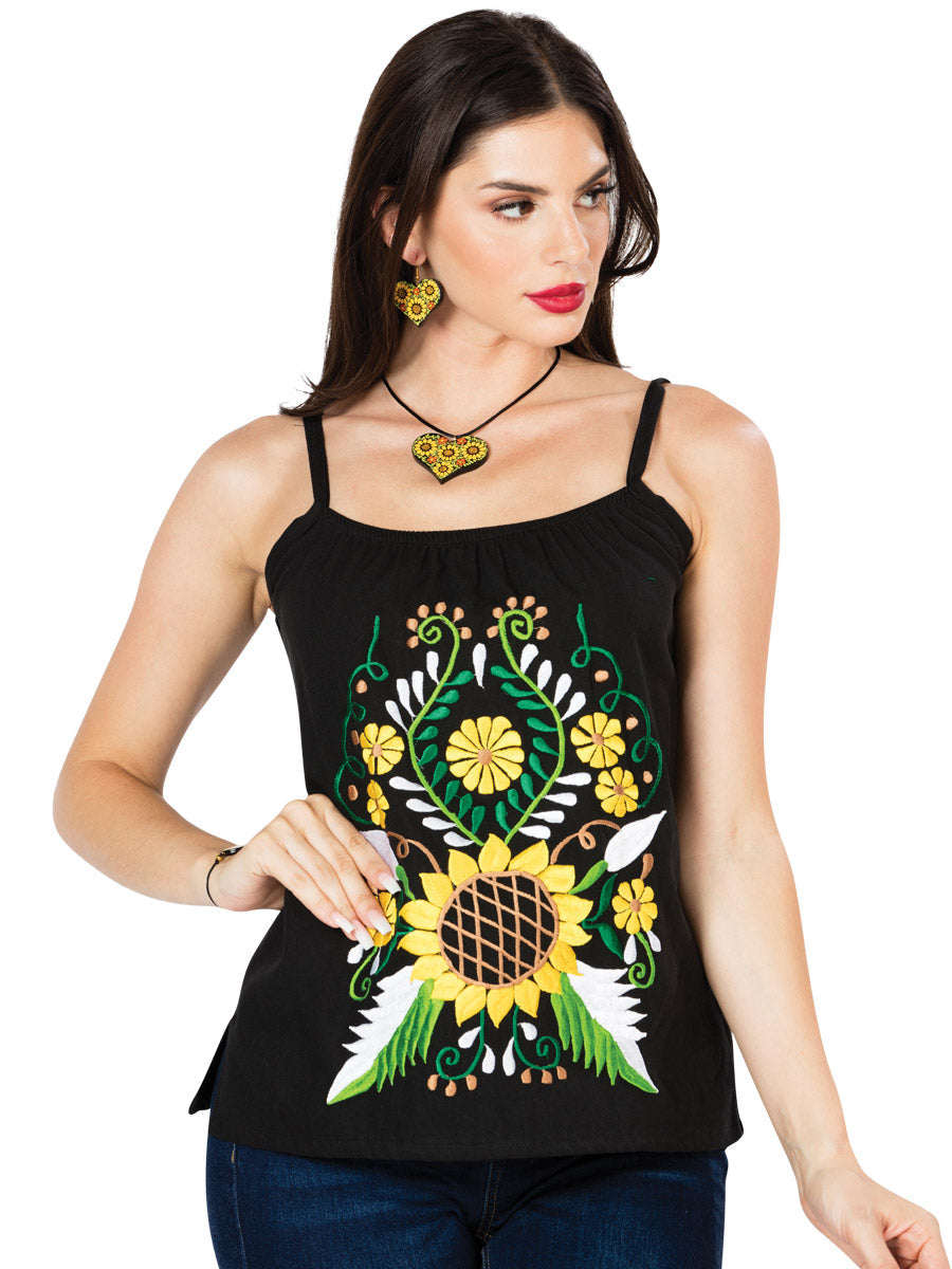 Artisanal Embroidered Blouse 100% Cotton Black