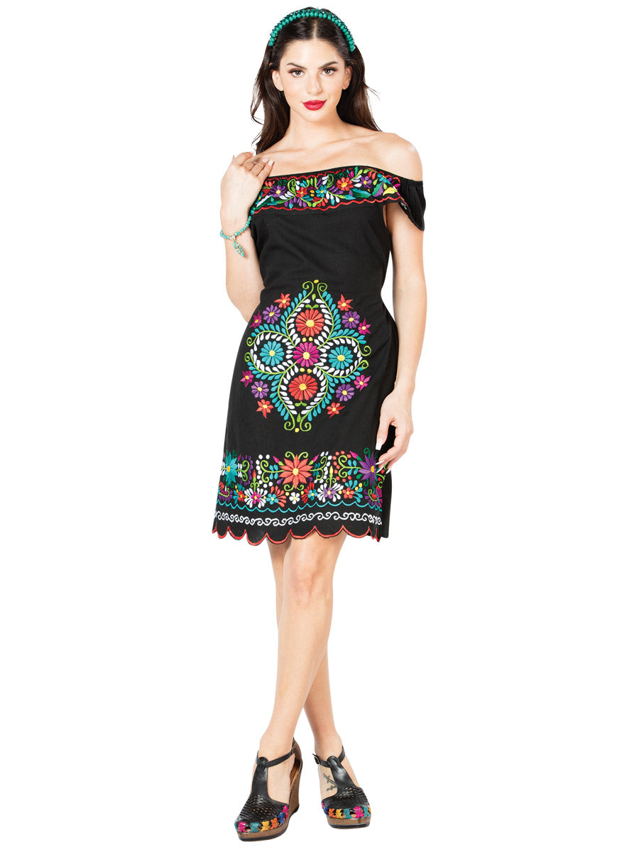Mexican Embroidered Artisanal Dress Cotton Black