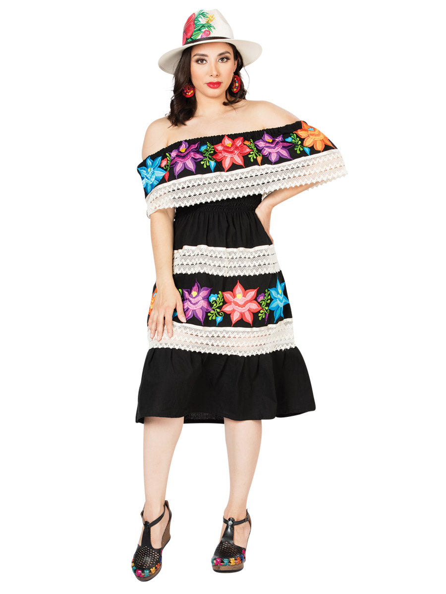 Mexican Artisanal Embroidered Dress Classic Black