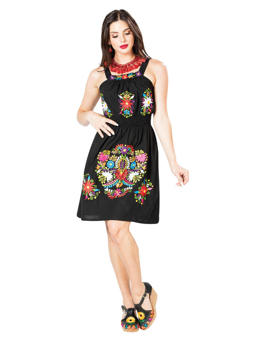 Mexican Classic Artisanal Embroidered Dress Black