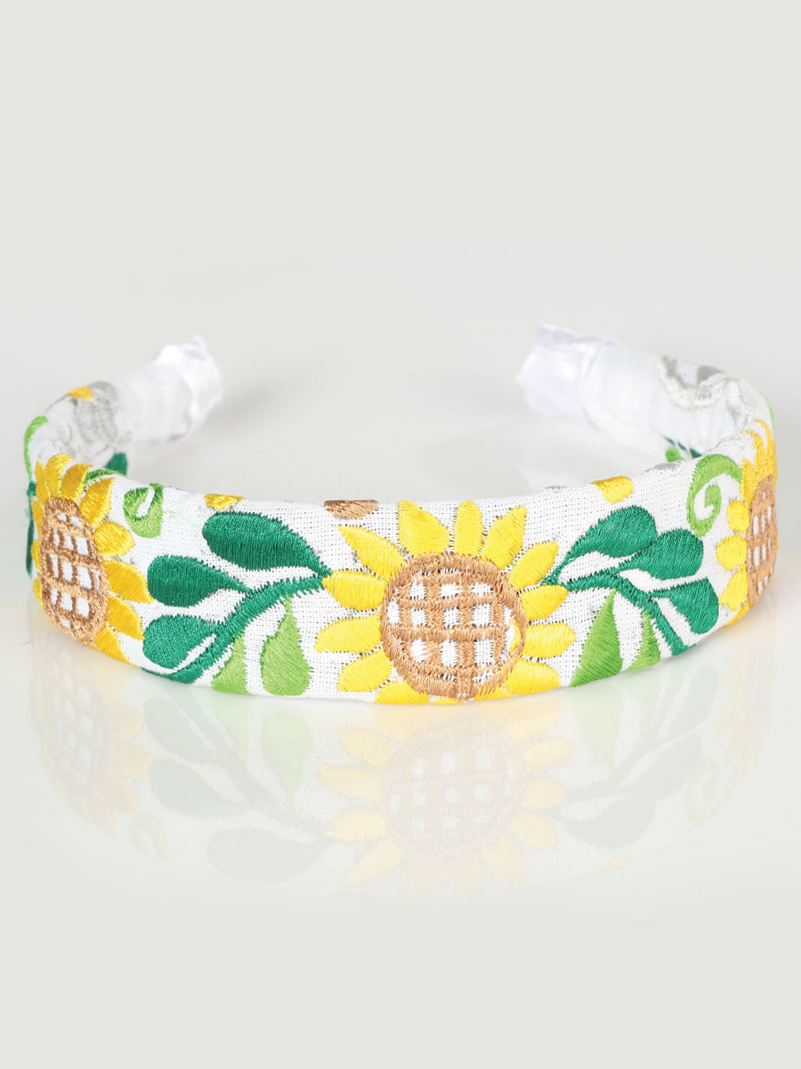 Diadema bordada artesanal de algodón blanco