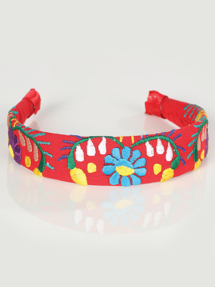 Diadema bordada artesanal de algodón rojo