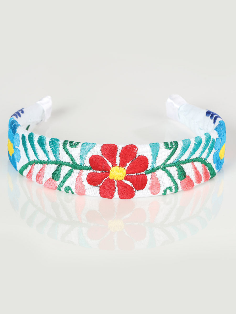 Diadema bordada artesanal de algodón blanco