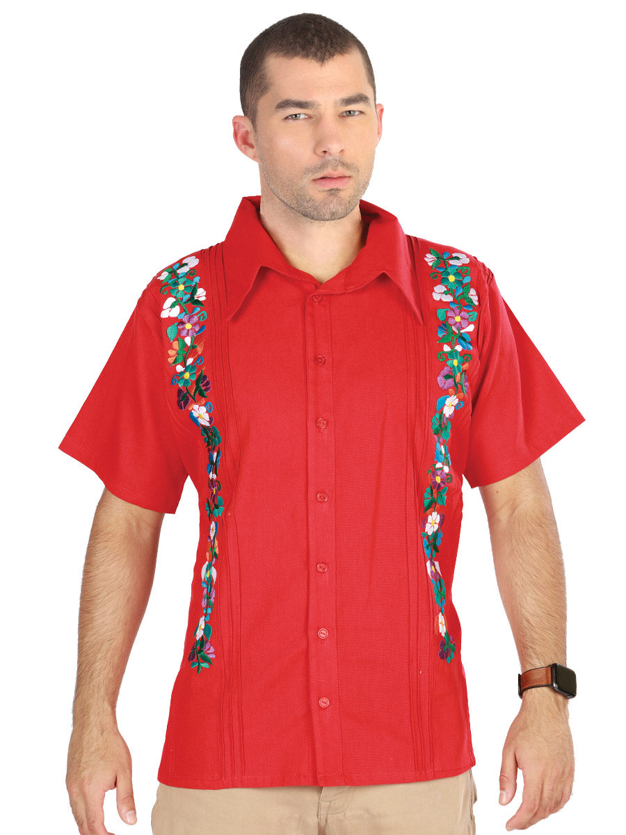Mexican Embroidered Shirt Guayabera 100% Cotton Red
