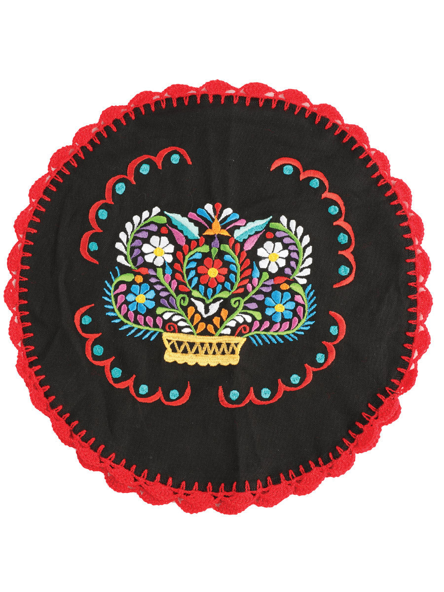 Artisanal Embroidered Tortilla Warmer Cotton Black