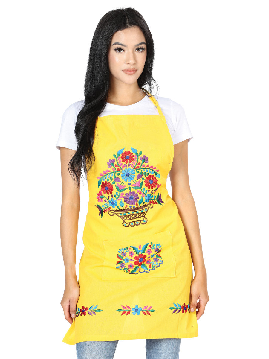 Mexican Artisanal Embroidered Apron Cotton Yellow