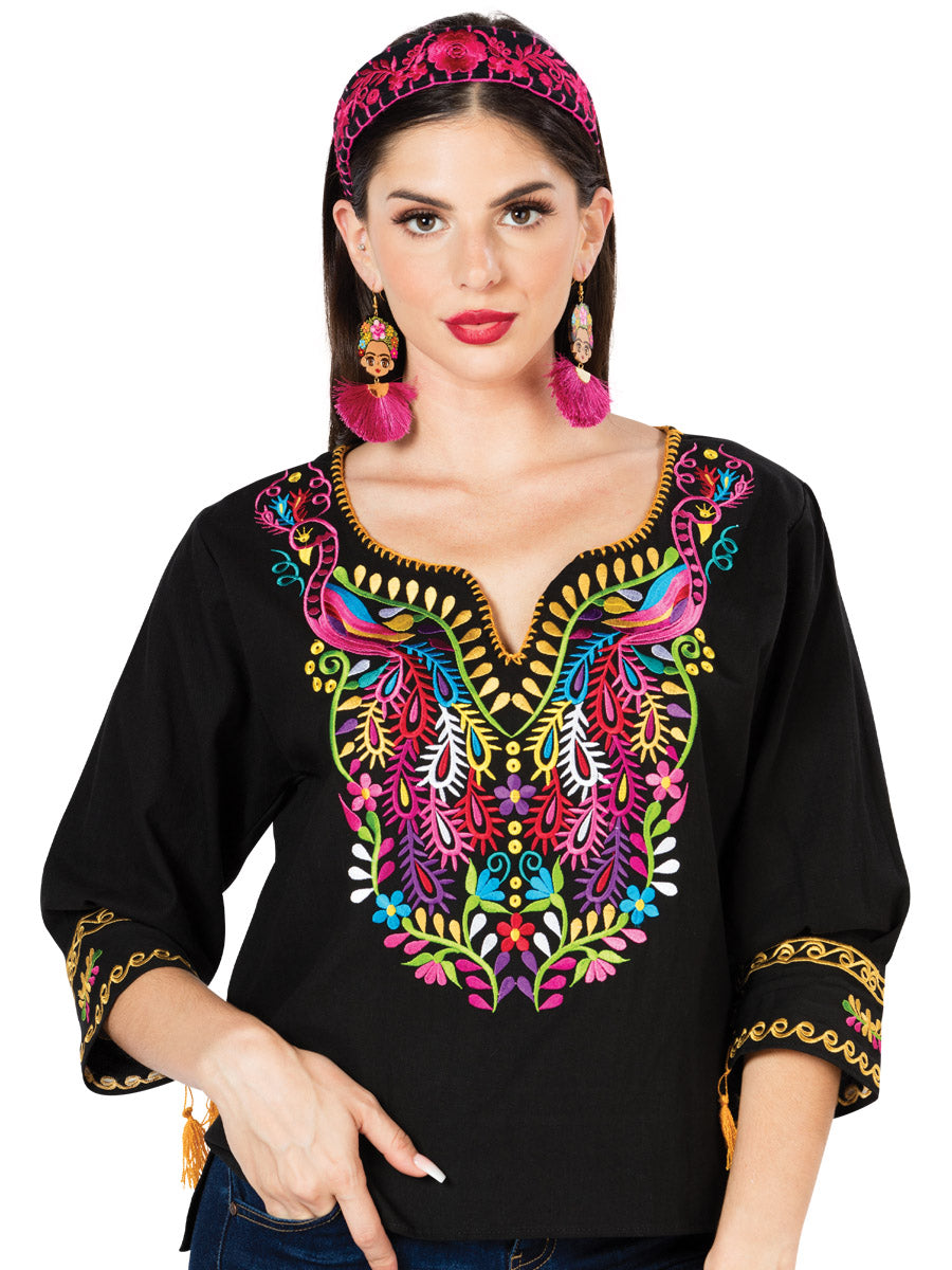Artisanal Embroidered Blouse Cotton Black