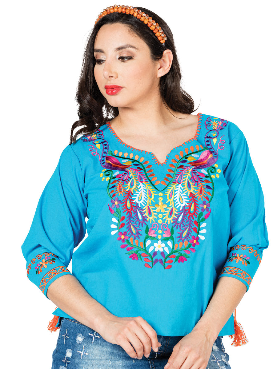 Artisanal Embroidered Blouse Cotton Blue