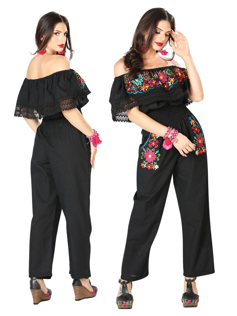 Artisanal Embroidered Jumpsuit Cotton Black