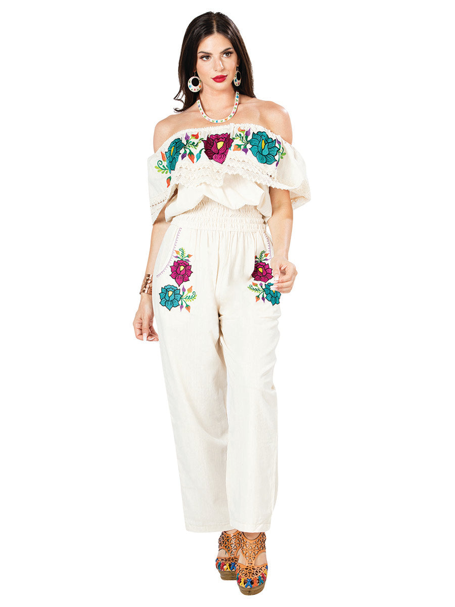 Artisanal Embroidered Jumpsuit Cotton Ivory