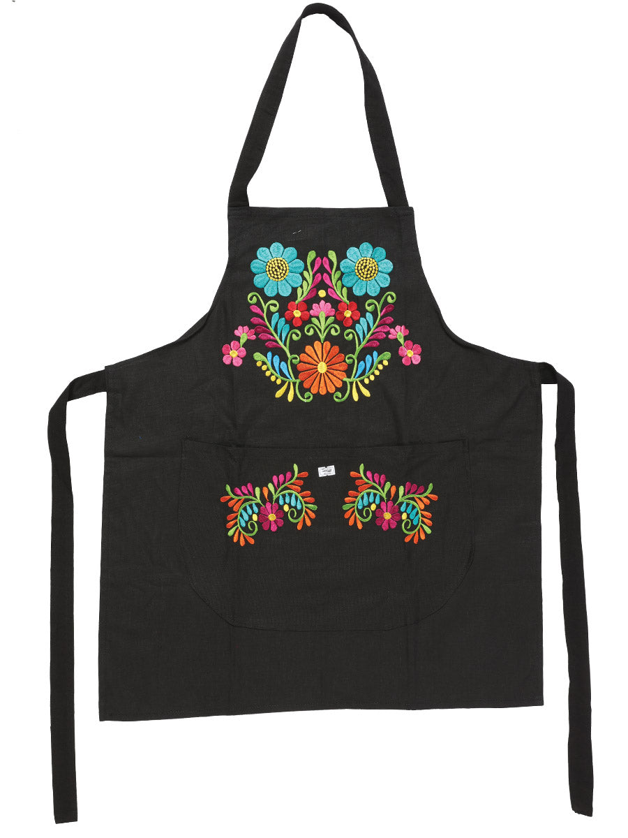 Mexican Artisanal Embroidered Apron Cotton Polyester Black