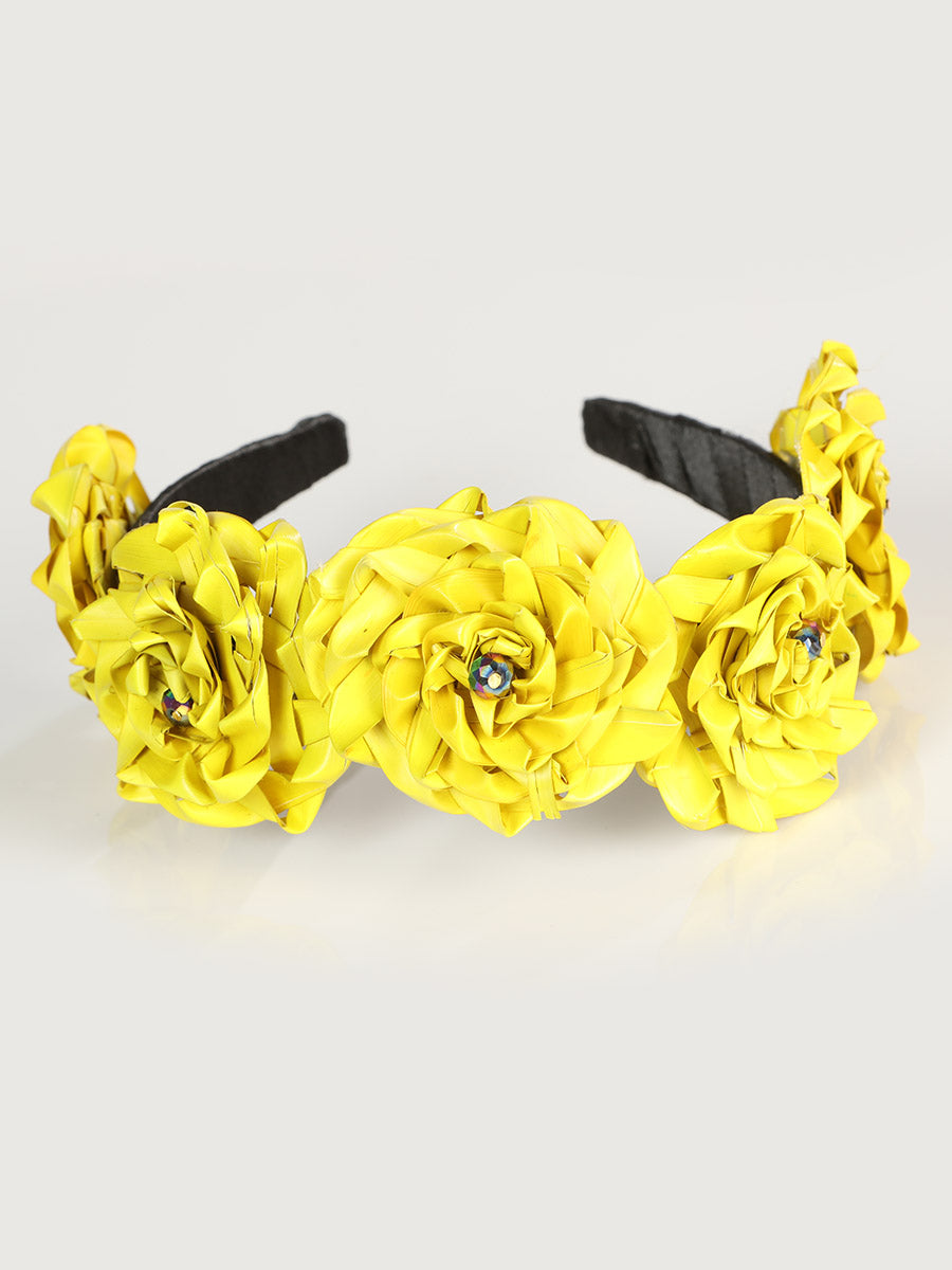 Yellow Big Flower Palm Leaf Artisanal Headband Mod. 603202