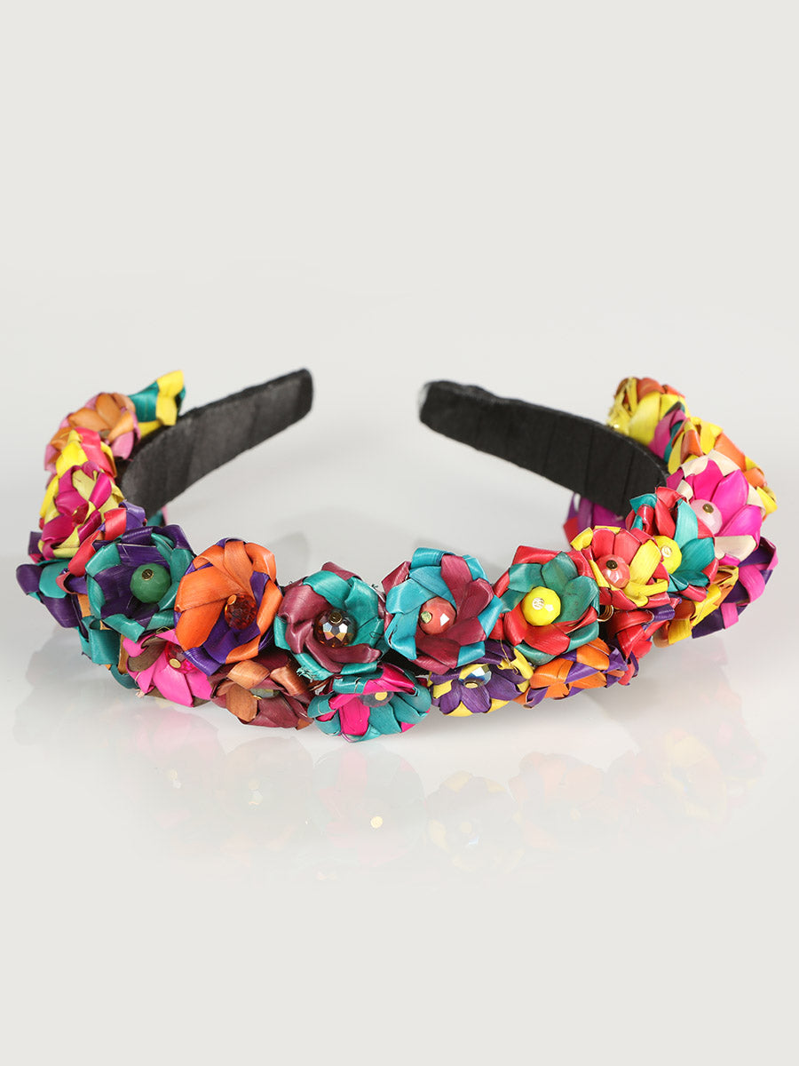 Artisanal Handcrafted Headband Leaf Palm Multicolor