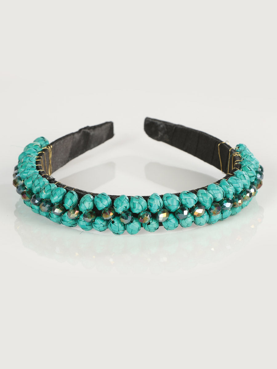 Diadema artesanal de hoja de palma esmeralda