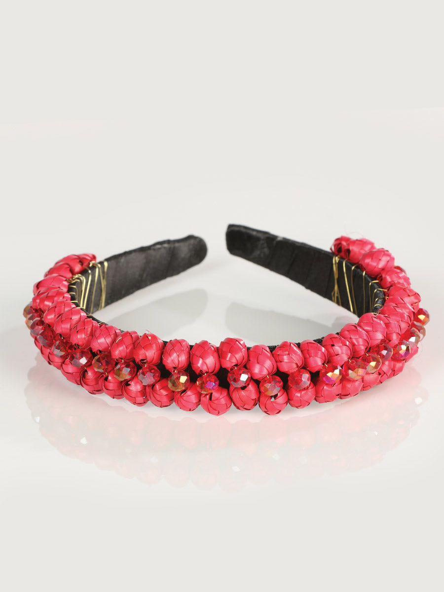 Diadema artesanal de hoja de palma roja