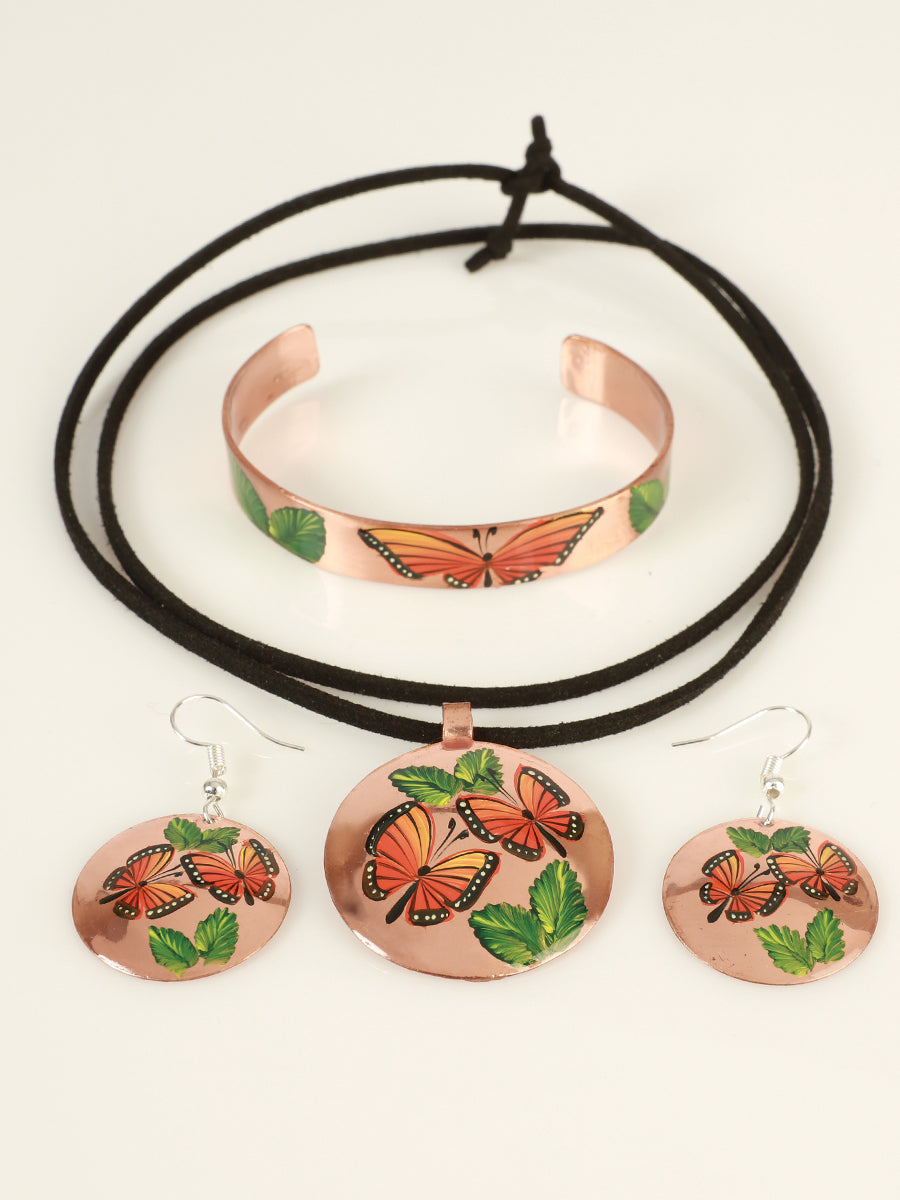 Artisanal Set Monarca Butterfly Leaves Copper