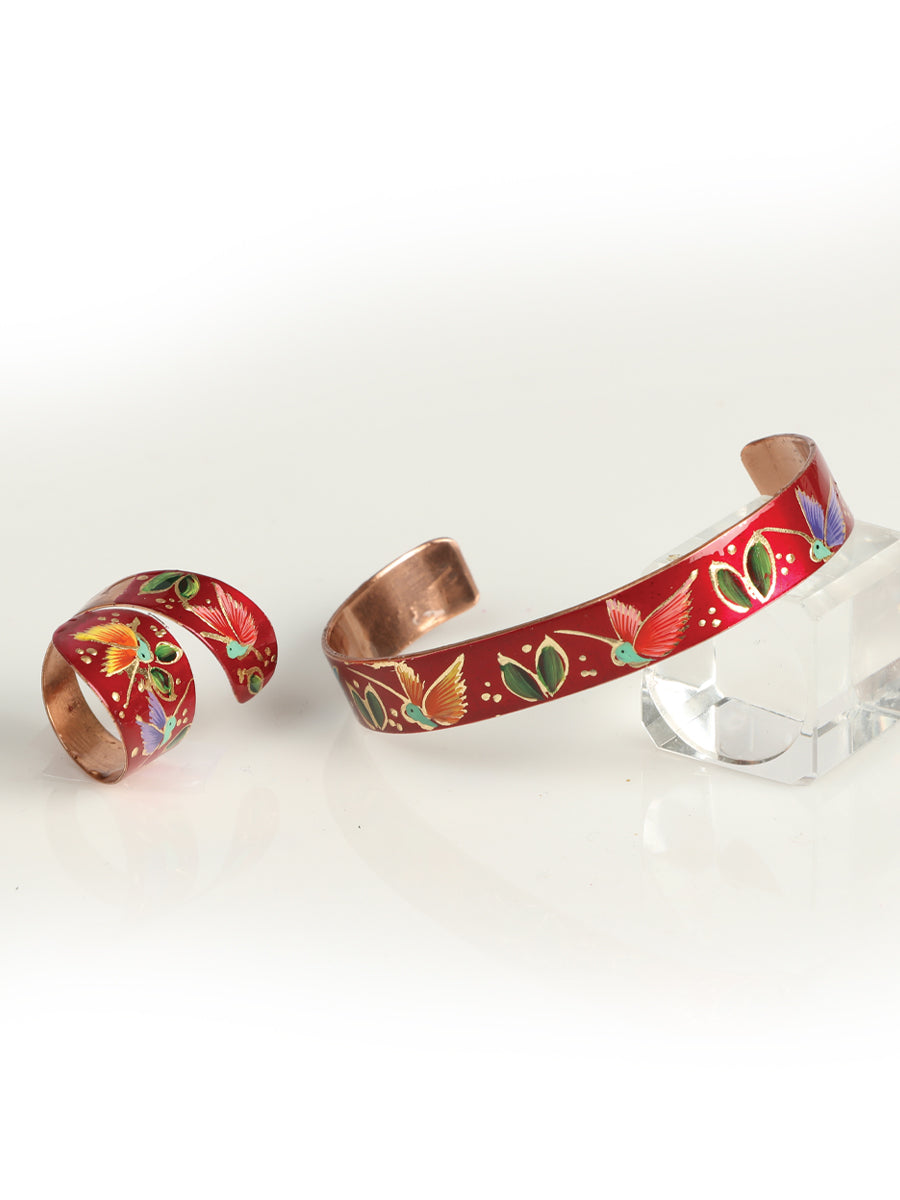 Artisanal Set Bracelet and Ring Cobre Red