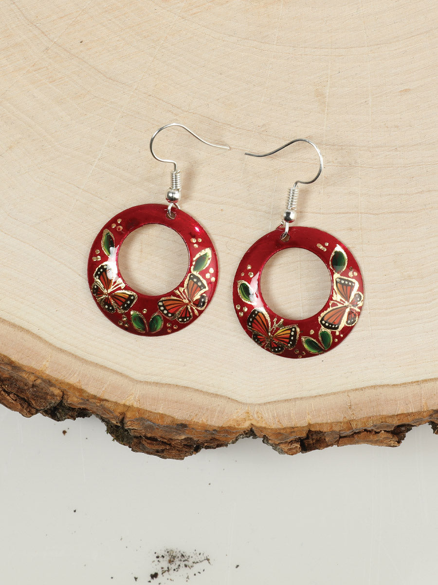 Artisanal Handmade Hearrings Monarca Flor Cobre Red