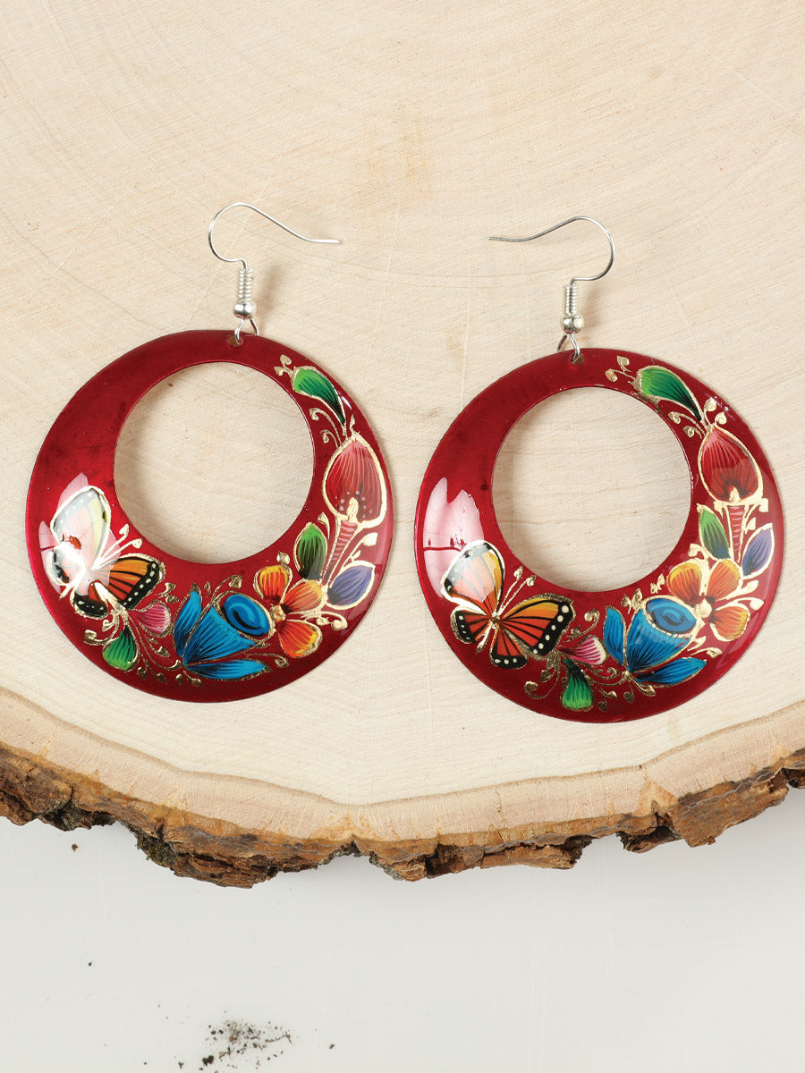 Artisanal Handmade Hearrings Monarca Flor Big Red