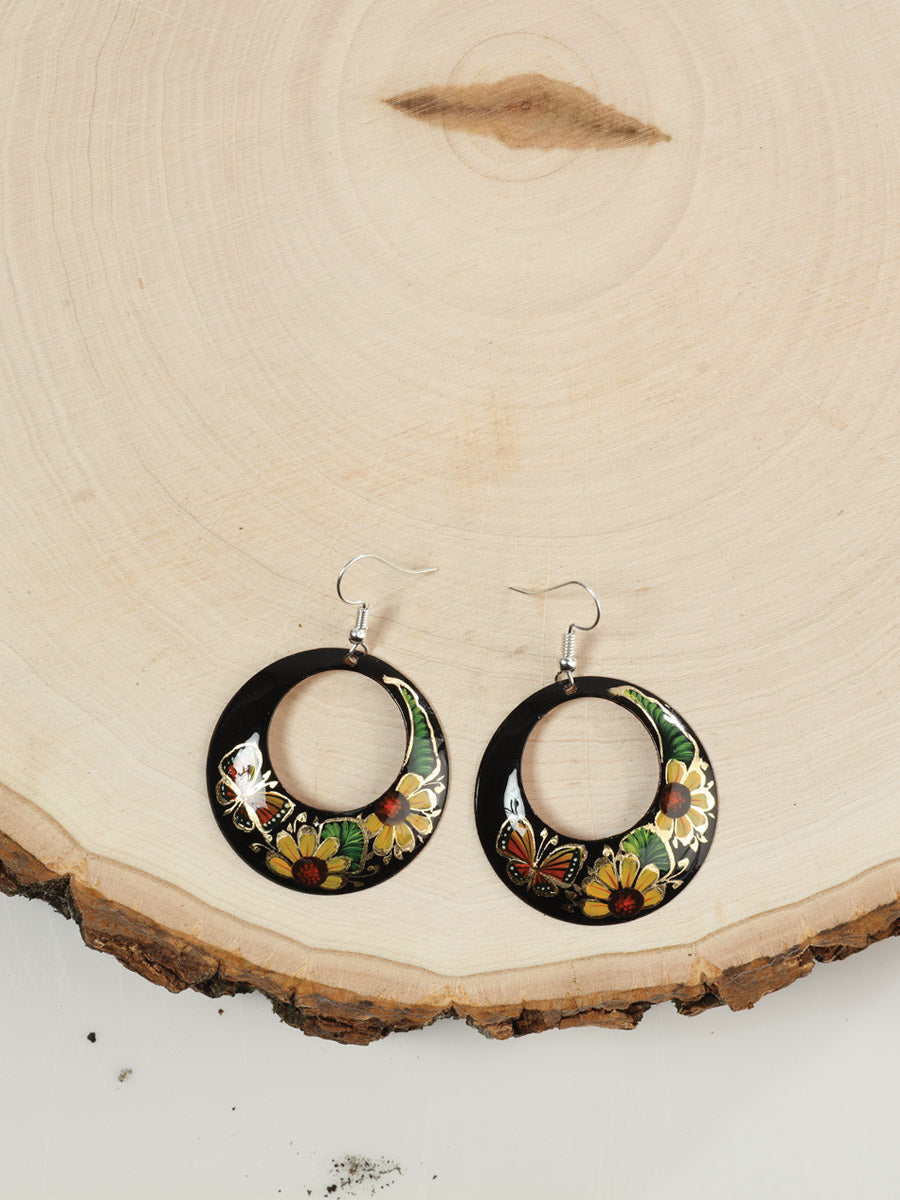 Artisanal Handmade Hearrings Monarca Flor Small Black