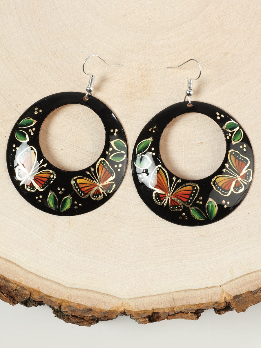 Artisanal Handmade Hearrings Monarca Flor Black