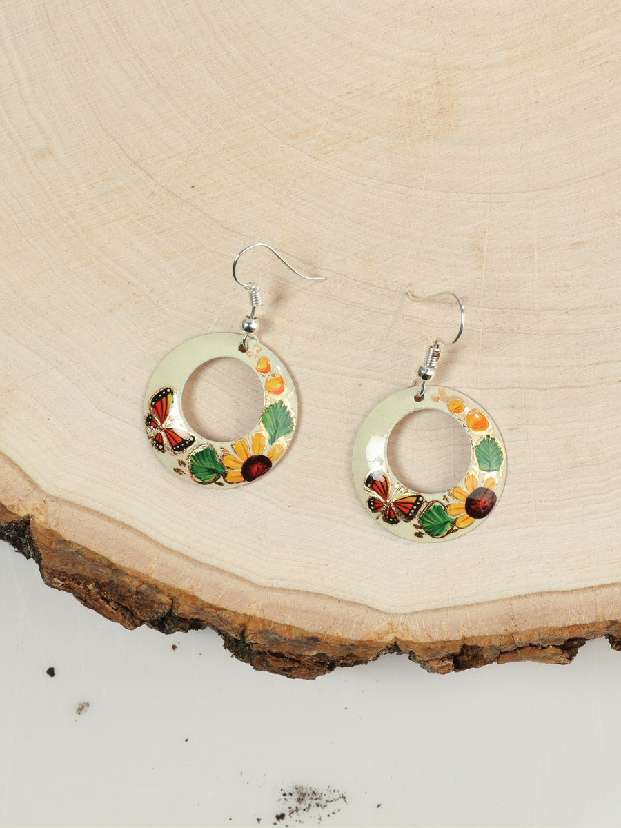 Artisanal Handmade Hearrings Monarca Flor Cobre Beige