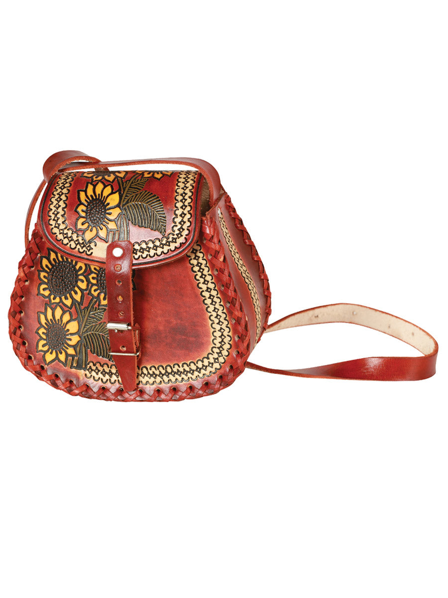 Artisanal Handbag Leather Brown with Sunflowers with Sunflowers and Black Details
