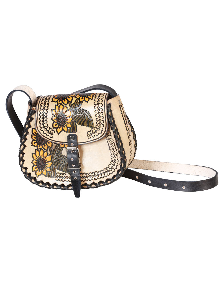 Artisanal Handbag Leather Brown Sunflowers