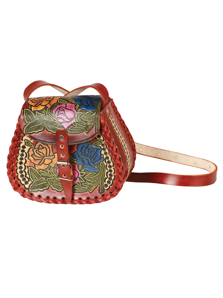 Artisanal Handbag Leather Brown Floral
