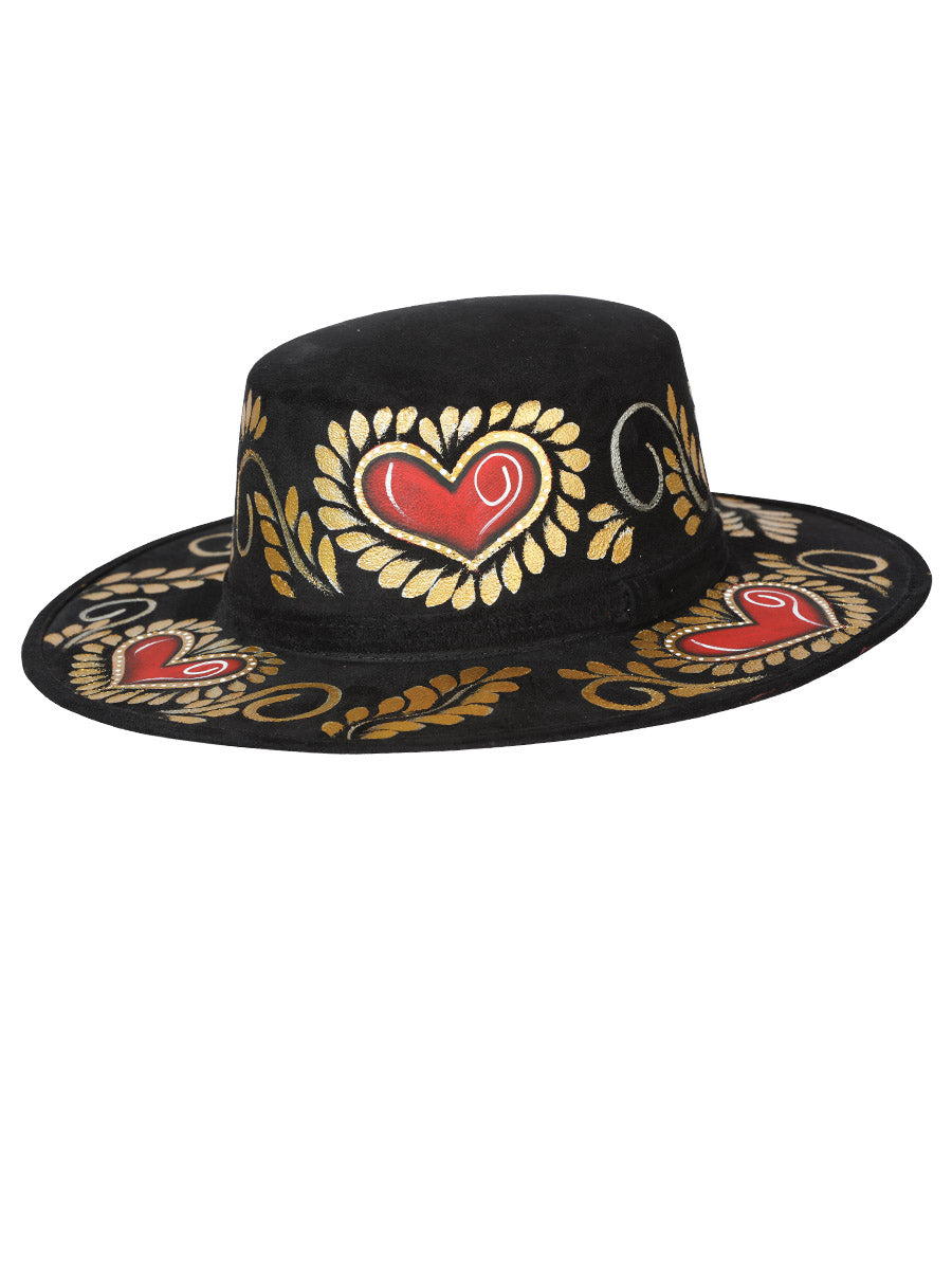Artisanal Hat  Suede  Red/Golen Heart  Black
