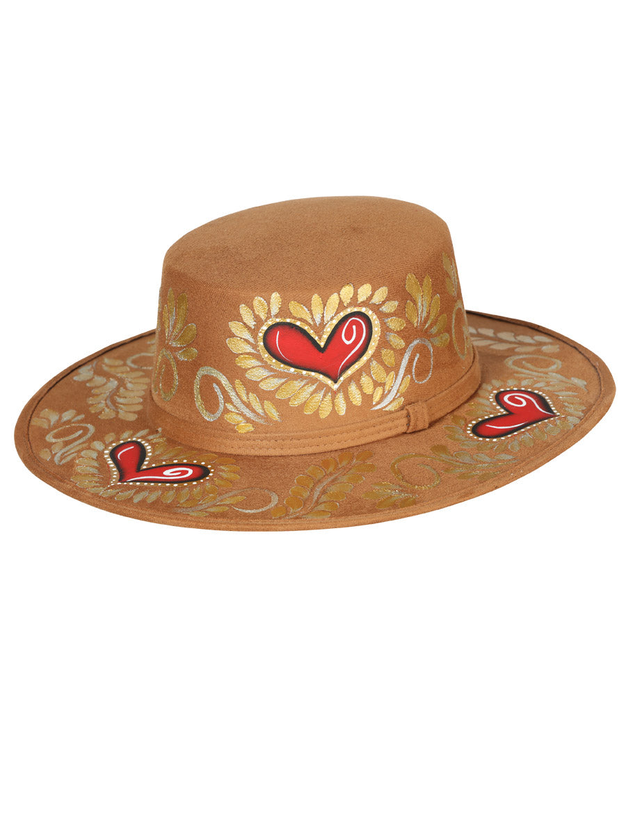 Artisanal Hat  Suede  Red/Golen Heart  Camel