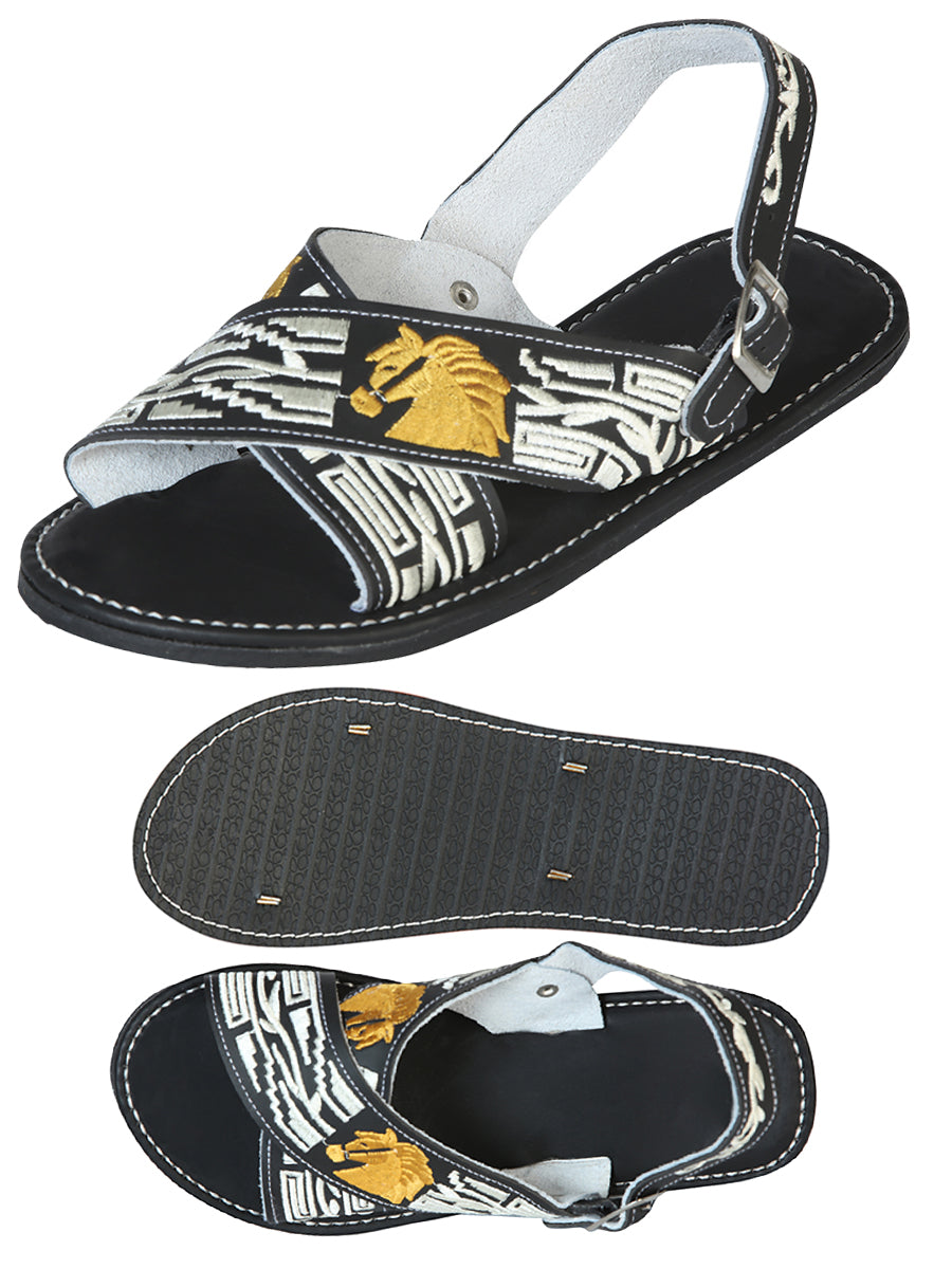 Artisanal Handmade Huarache 50% leather and 50% Synthetic Caballos Black