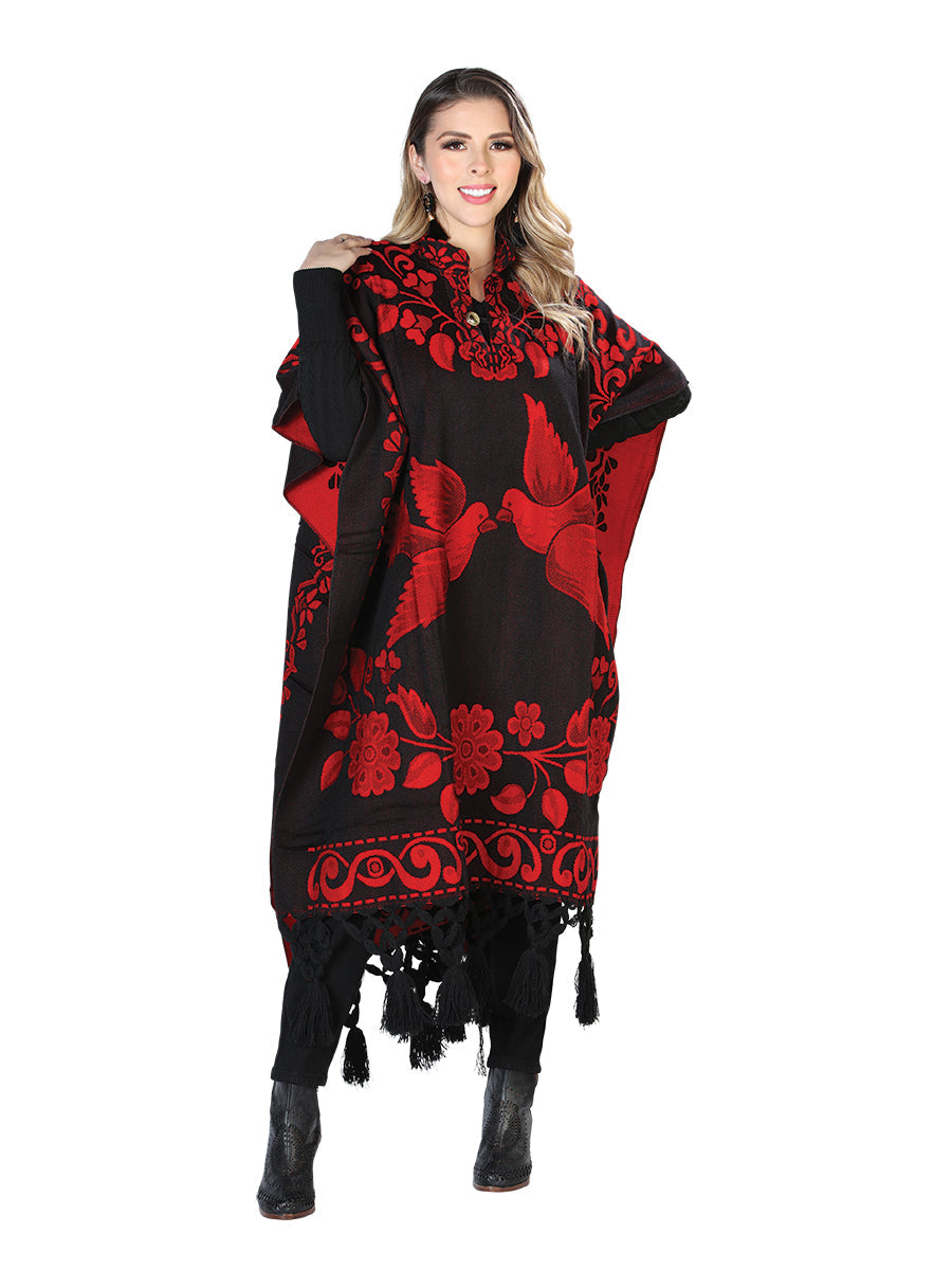Artisanal Black/Red Mexican Poncho