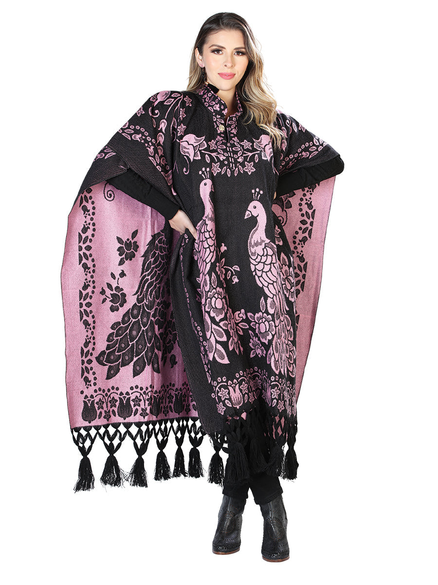 Artisanal Black Pink Mexican Poncho