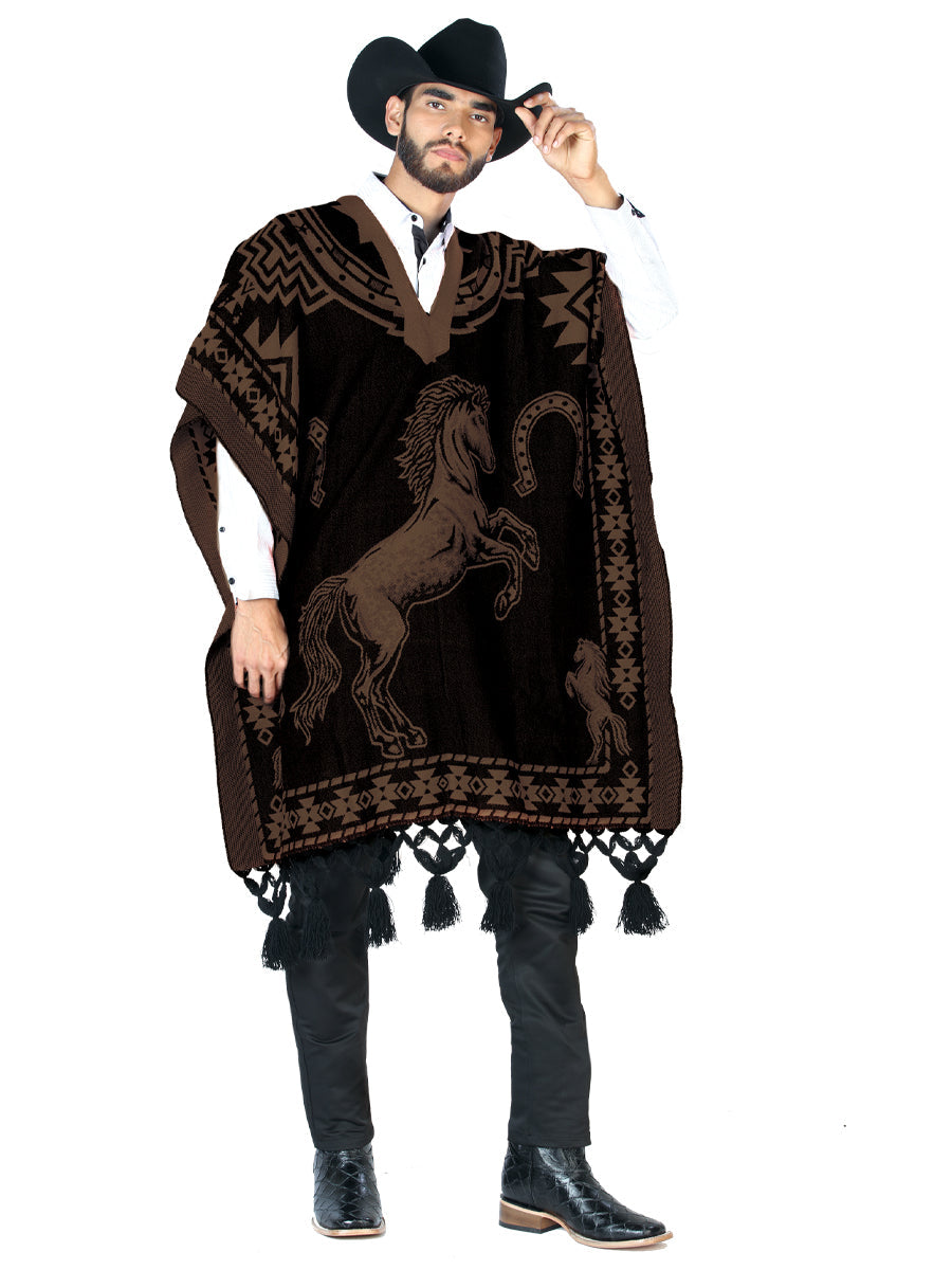 Mexican Artisanal Poncho 92% Acrylic, 8% Polyester Black/Brown