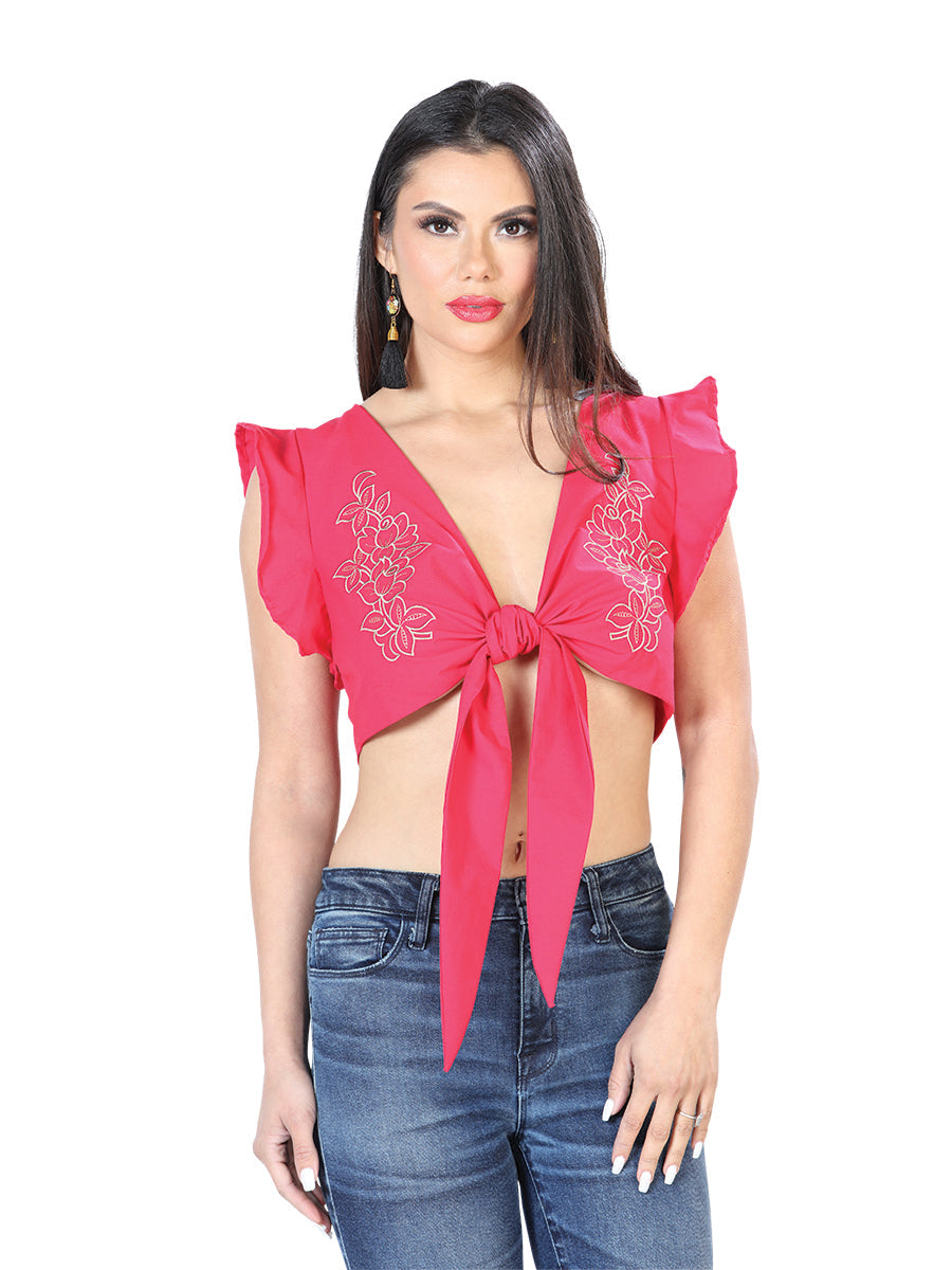 Blusa Bordada Artesanal Poliéster Algodón Fucsia