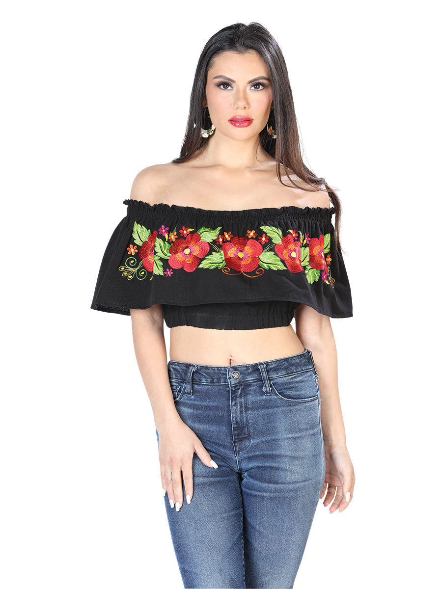 Artisanal Embroidered Blouse 100% Cotton Black