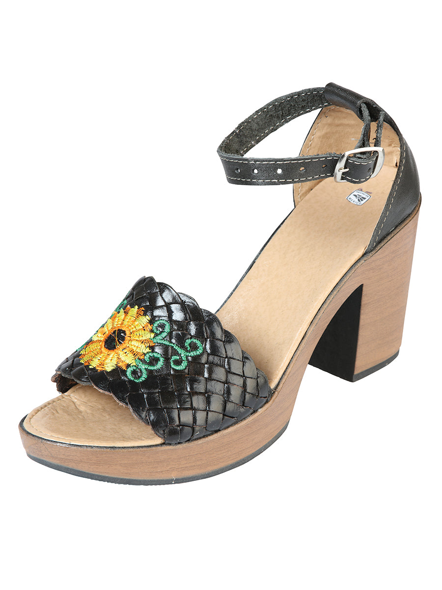 Mexican Artisanal Sandals Black Sunflower