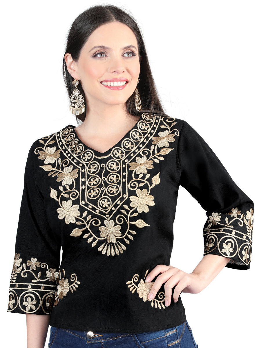 Artisanal Embroidered Blouse Cotton Black
