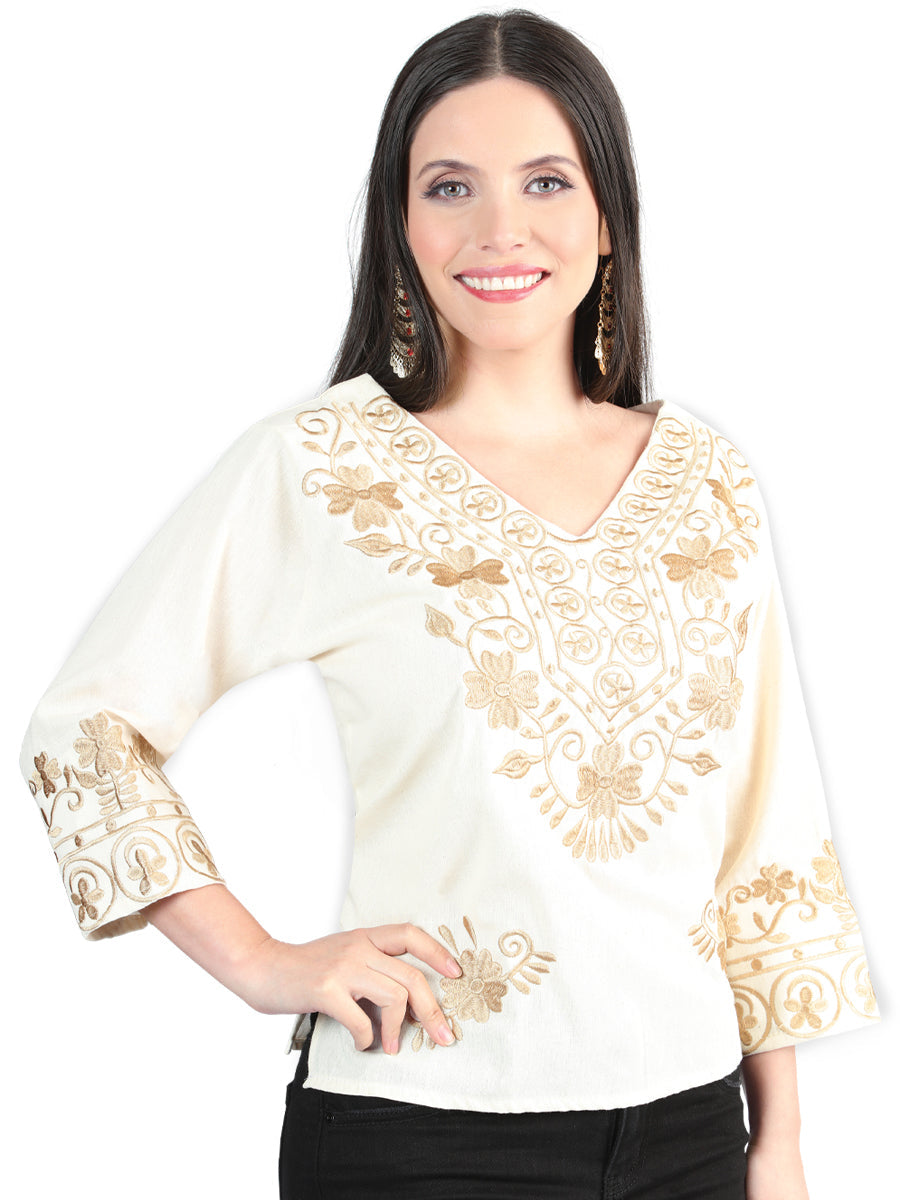 Artisanal Embroidered Blouse Cotton Beige